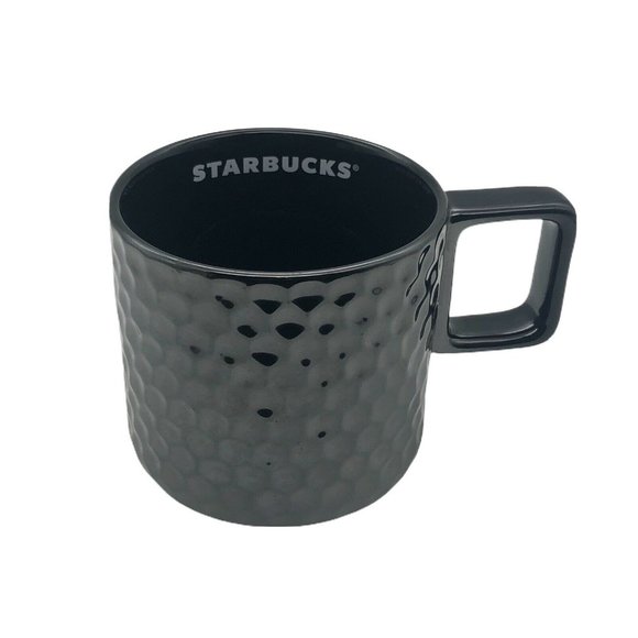 RARE! Starbucks Holiday 2019 Black Gunmetal ceramic mug 12oz Honeycomb texture